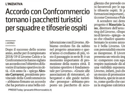Accordo con Confcommercio tornano i pacchetti turistici per squadre e tifoserie ospiti – Il Tirreno, 27 luglio 2018
