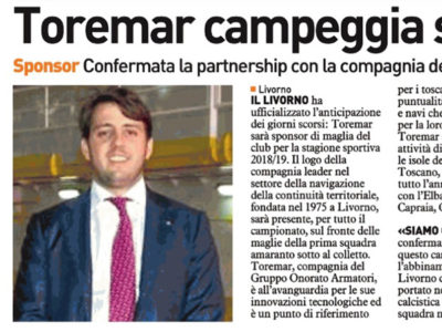 Toremar campeggia sul petto – Il Telegrafo, 26 agosto 2018