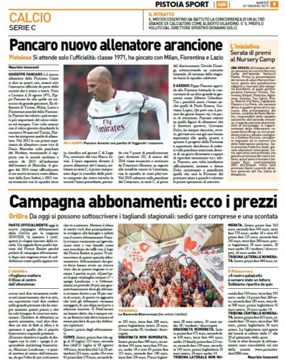 Campagna abbonamenti al via – Pistoia Sport Quotidiano Sportivo, 25 giugno 2019