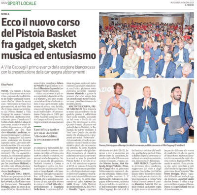 Ecco il nuovo corso del Pistoia Basket – Il Tirreno, 26 giugno 2019