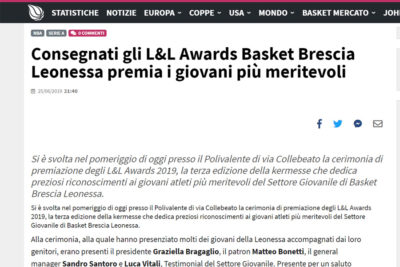 Consegnati gli L&L Awards Basket Brescia – Sportando, 25 giugno 2019